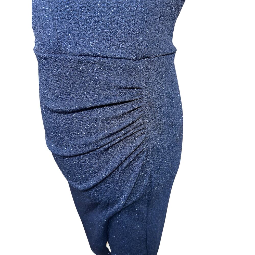 Midnight Doll Asymmetrical one-shoulder neckline, Navy Blue Shimmer Dress-Size S - Picture 3 of 13